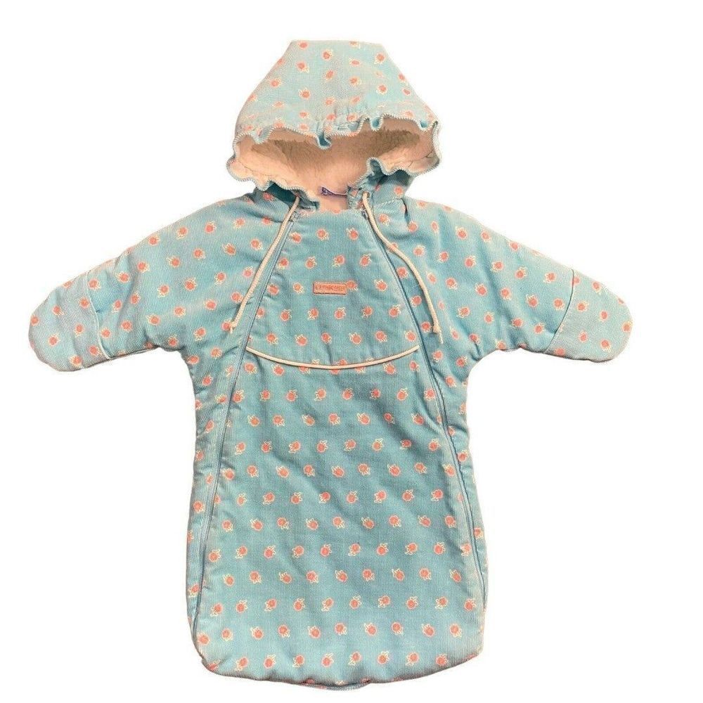 Vintage Oshkosh‎ Corduroy Aqua Blue Floral Baby Infant Snowsuit Bunting USA HTF